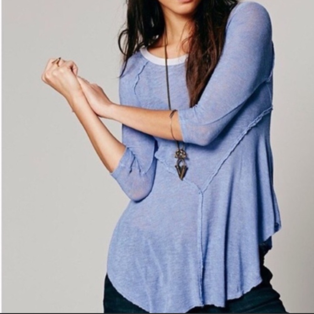 Free People Blue Long Sleeve Tunic Top Size M Boho Flowing Blouse